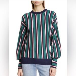 Ted Baker Green and Pink Crew Neck Sweater with Striking Stripes